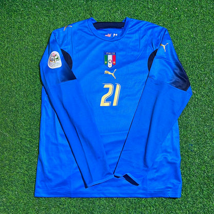 Andrea Pirlo #21 Italy 2006 World Cup Final Long Sleeve Retro Jersey Maillot Trikot Maglia Soccer Shirt