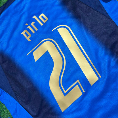 Andrea Pirlo #21 Italy 2006 World Cup Final Long Sleeve Retro Jersey Maillot Trikot Maglia Soccer Shirt