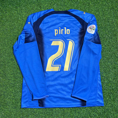 Andrea Pirlo #21 Italy 2006 World Cup Final Long Sleeve Retro Jersey Maillot Trikot Maglia Soccer Shirt