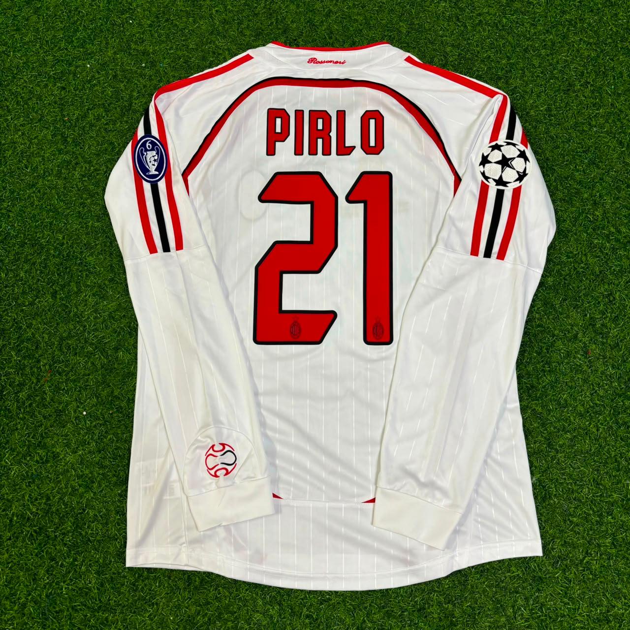 Andrea Pirlo #21 AC Milan 2007 Champions League Final Away White Long Sleeve Retro Jersey