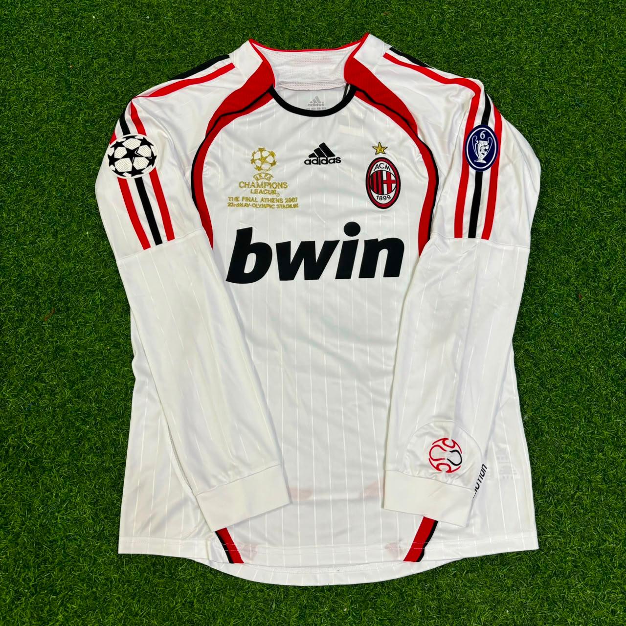 Andrea Pirlo #21 AC Milan 2007 Champions League Final Away White Long Sleeve Retro Jersey