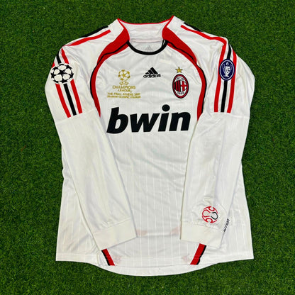 Andrea Pirlo #21 AC Milan 2007 Champions League Final Away White Long Sleeve Retro Jersey