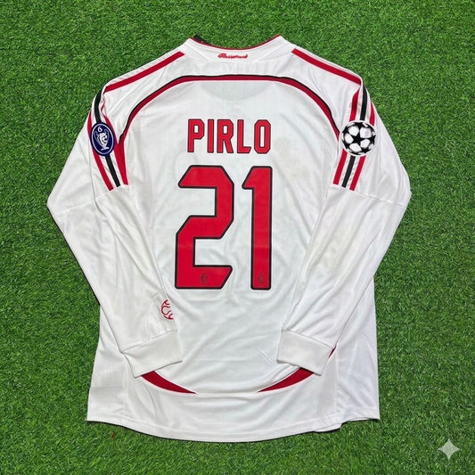 Andrea Pirlo #21 AC Milan 2007 Champions League Final Away White Long Sleeve Retro Jersey