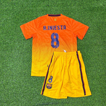 Andrés Iniesta 8 Barcelona 2012/2013 Orange Retro Kids Football Jersey Kit