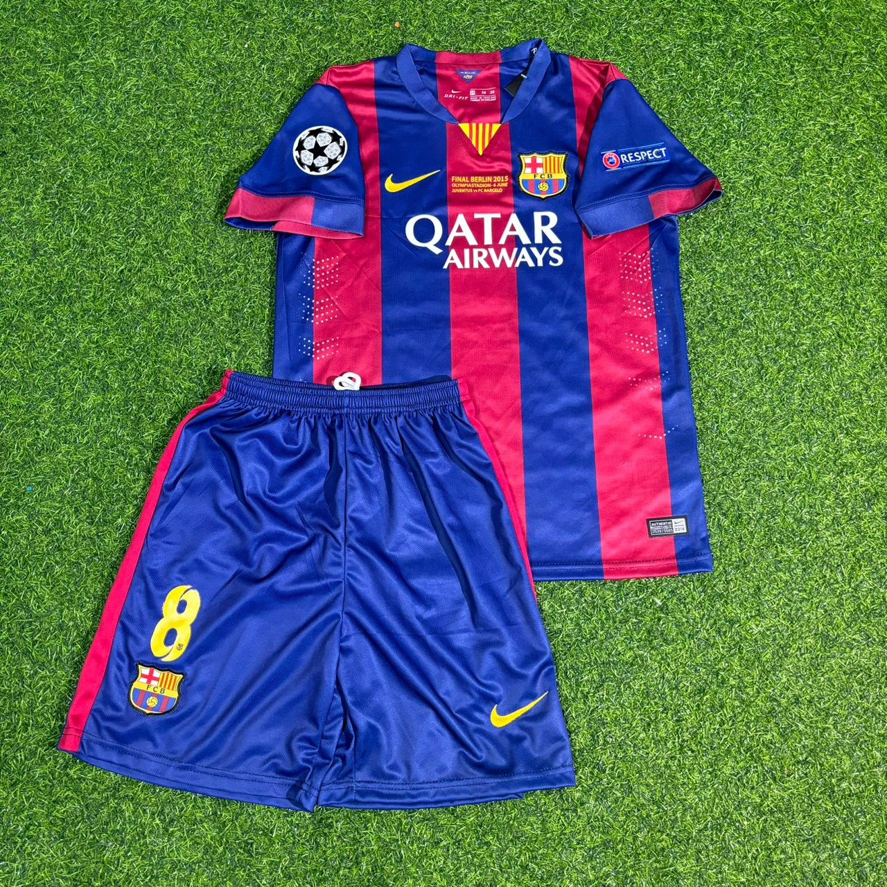 Andres Iniesta #8 Barcelona 2015 Champions League Finale Kinder Retro Trikot