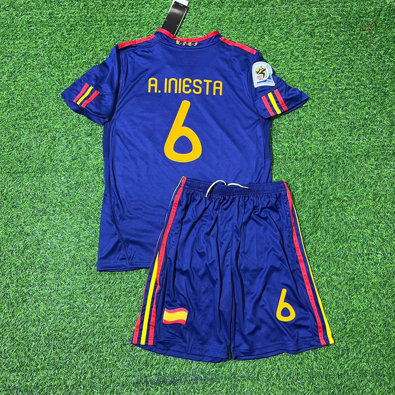 Andrés Iniesta 6 Spain 2010 World Cup Final Retro Kids Football Jersey