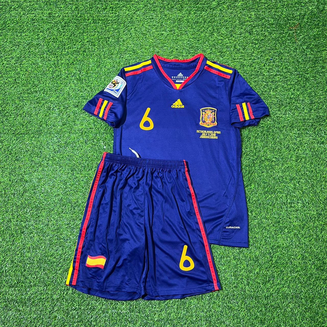 Andrés Iniesta 6 Spain 2010 World Cup Final Retro Kids Football Jersey
