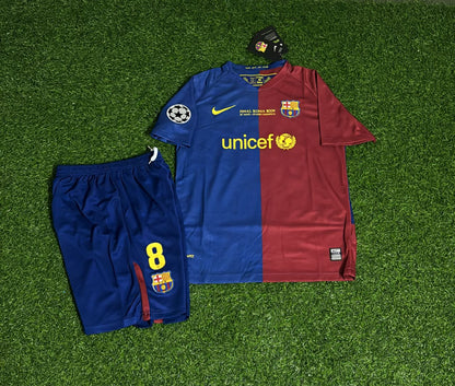 Andrés Iniesta Barcelona 2009 Champions League Final Kids Retro Football Jersey Kit