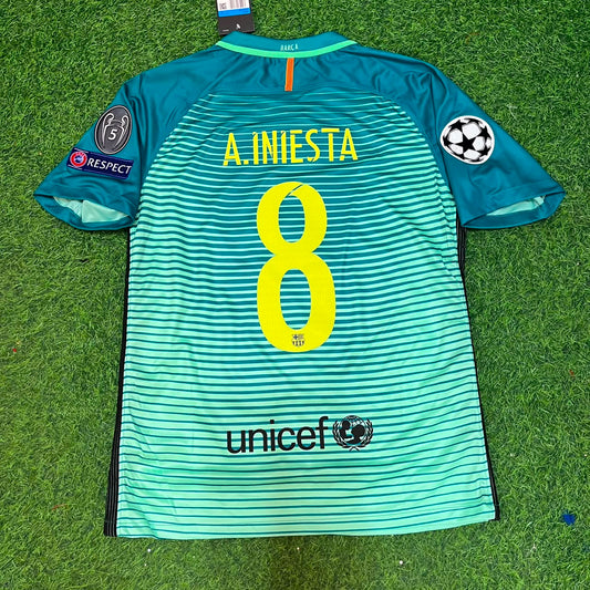 Andrés Iniesta #8 Barcelona 2016/17 Away Retro Jersey Trikot Maillot Soccer Shirt
