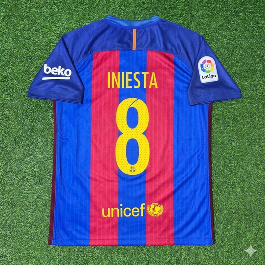 Andrés Iniesta #8 FC Barcelona 2016-2017 Home Retro Football Jersey