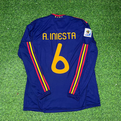 Andrés Iniesta Spain 2010 World Cup Final Long Sleeve Retro Football Jersey