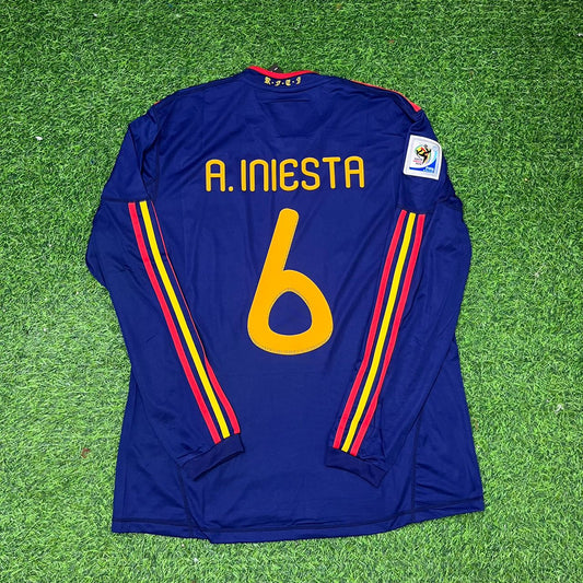 Andrés Iniesta Spain 2010 World Cup Final Long Sleeve Retro Football Jersey