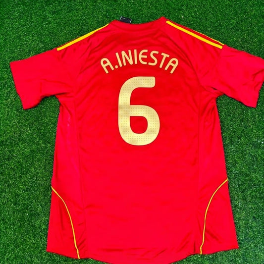 Andrés Iniesta #6 Spain EURO 2008 Red Home Retro Football Jersey