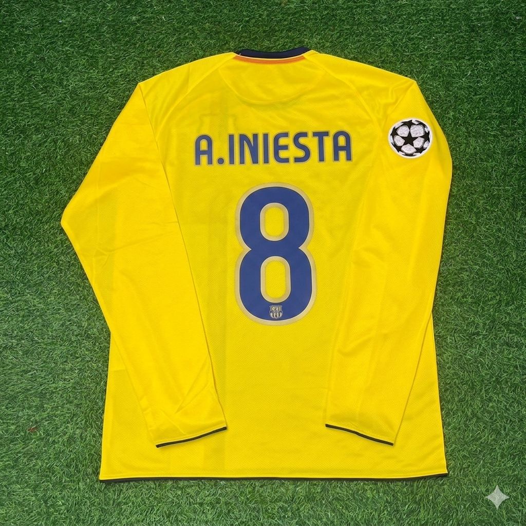 Andres Iniesta FC Barcelona 08/09 Season Yellow Away Retro Jersey Trikot Soccer Shirt