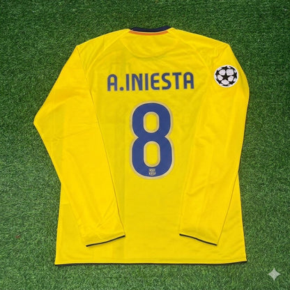 Andres Iniesta FC Barcelona 08/09 Season Yellow Away Retro Jersey Trikot Soccer Shirt