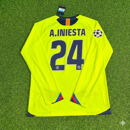 Andres Iniesta Barcelona 2005-2006 Yellow Green Retro Long Sleeve Football Jersey