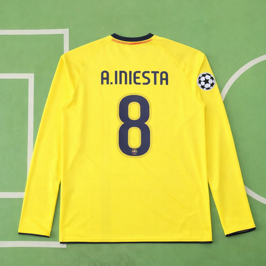 Maillot Rétro Andres Iniesta FC Barcelone Saison 08/09 Jaune Extérieur Football