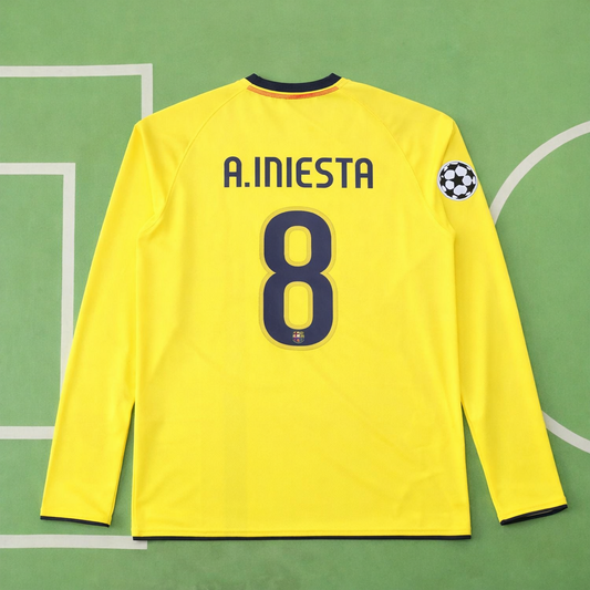 Andres Iniesta FC Barcelona 08/09 Season Yellow Away Retro Jersey Trikot Soccer Shirt