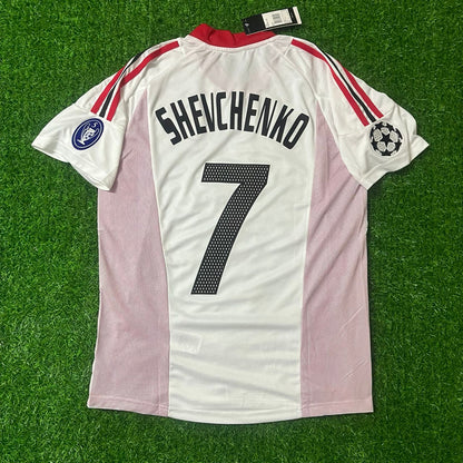 Maillot rétro blanc d'Andriy Shevchenko AC Milan Finale de la Ligue des champions 2003 Old Trafford