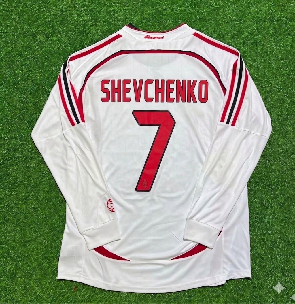 Andriy Shevchenko #7 AC Milan Away White Long Sleeve Retro Jersey