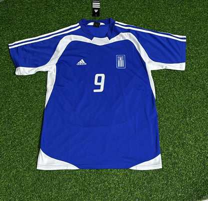 Angelos Charisteas Greece 2004 Euro Final Blue White Retro Home Football Jersey Kit