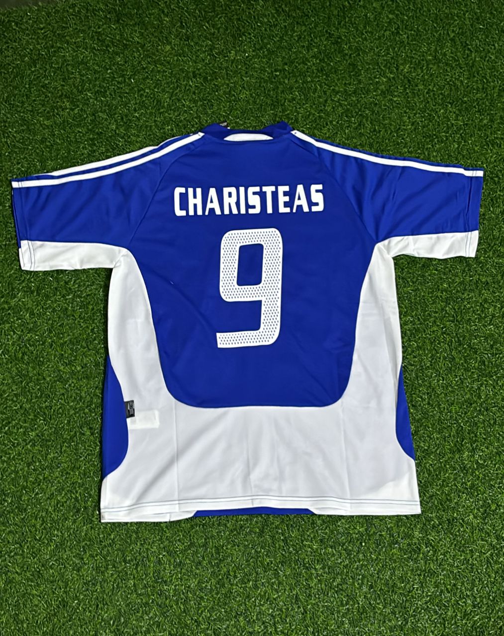 Angelos Charisteas Greece 2004 Euro Final Blue White Retro Home Football Jersey Kit