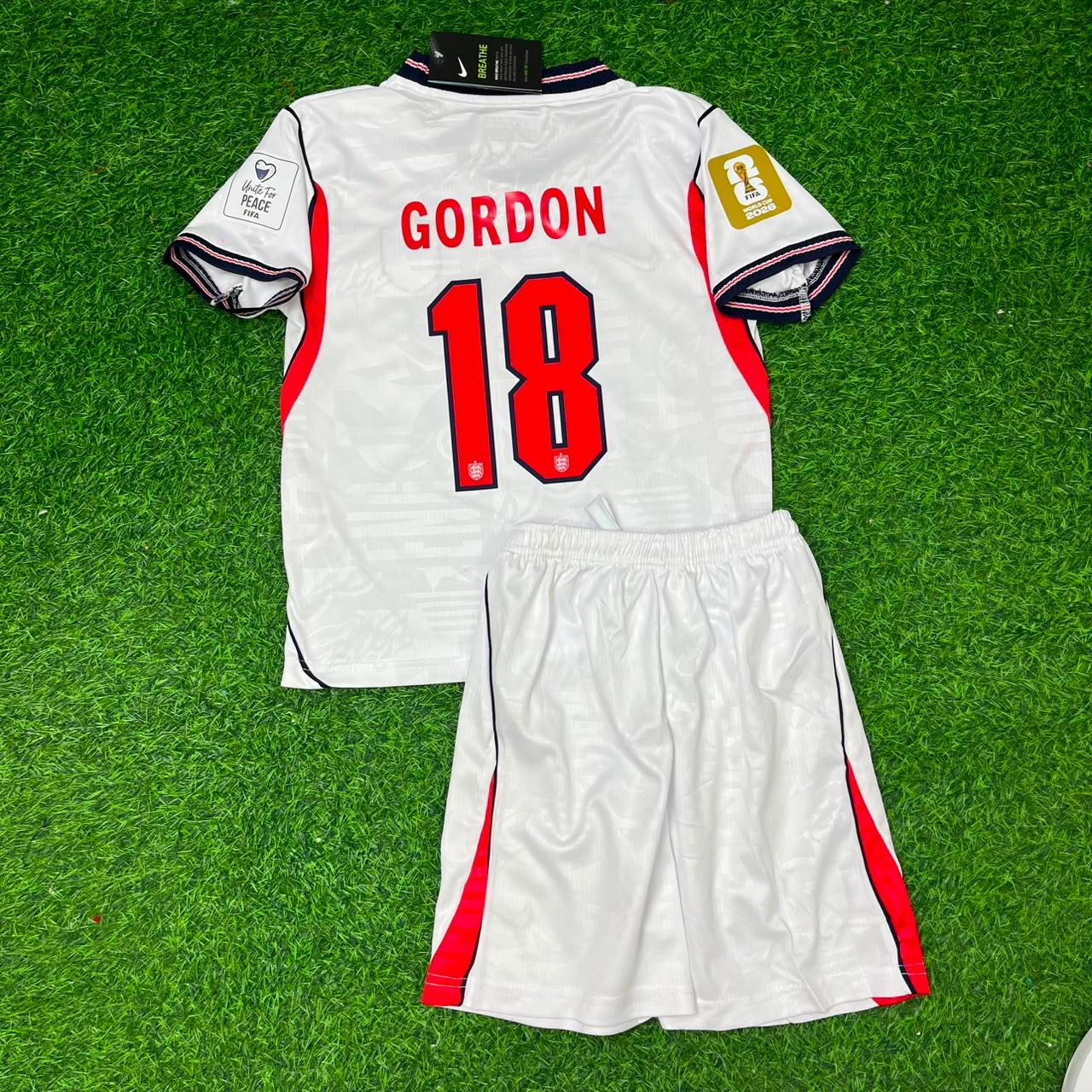 Maillot de football domicile blanc pour enfant Anthony Gordon #18 Angleterre Coupe du Monde 2026
