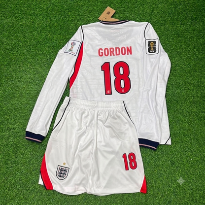 Anthony Gordon #18 England 2026 World Cup White Kids Long Sleeve Football Jersey Kit