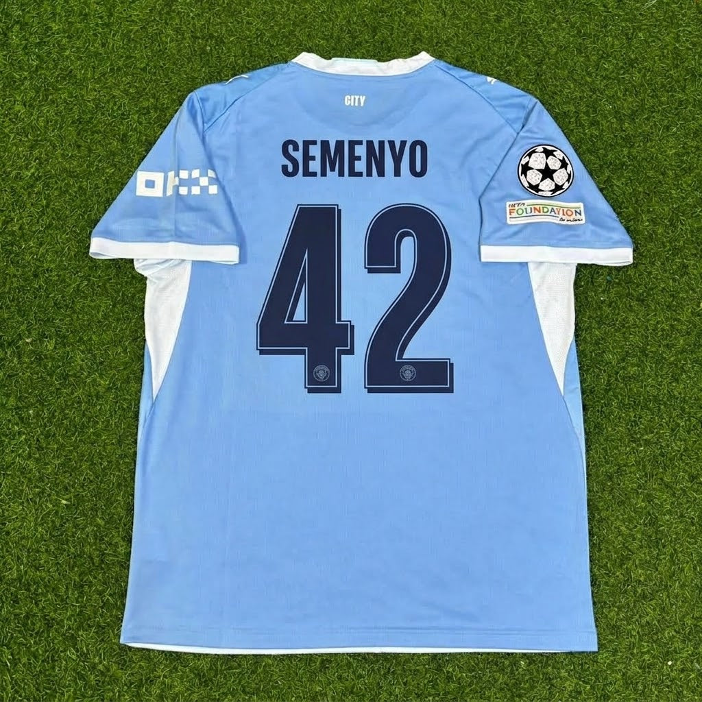 Antoine Semenyo #42 Manchester City 2026-27 Home New Season Champions League Patch Jersey Trikot Maillot Soccer Shirt