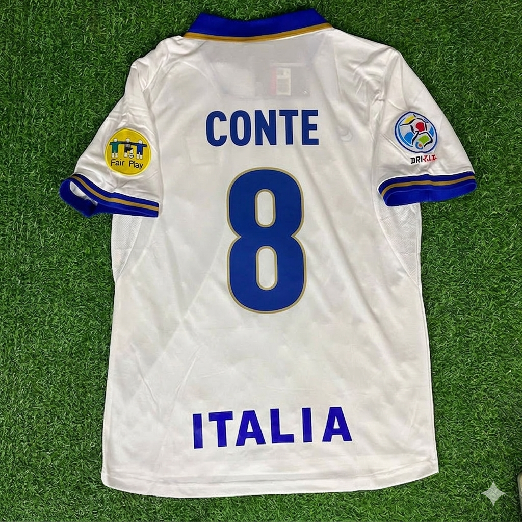 Antonio Conte #8 Italy EURO 1996 White Retro Jersey