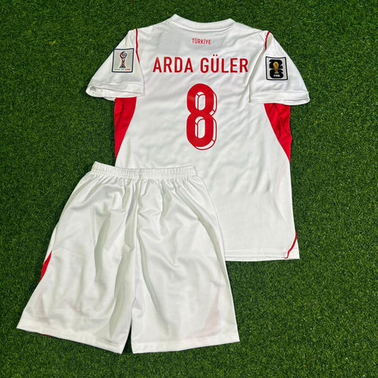 Arda Güler #8 Turkey Türkiye World Cup 2026 Away White Kids Jersey Trikot