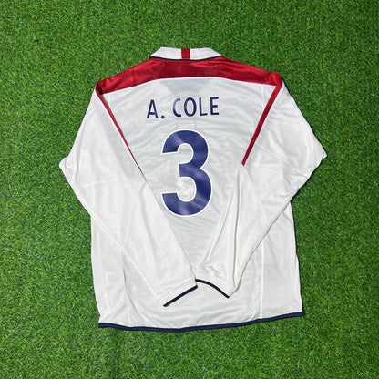 Ashley Cole England EURO 2004 Long Sleeve Home Retro Football Jersey
