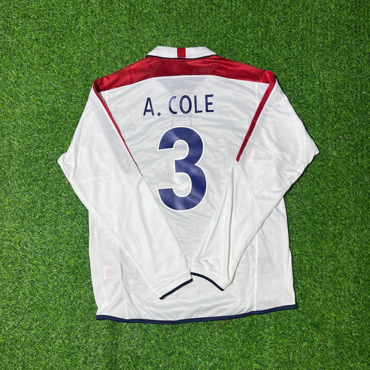Ashley Cole England EURO 2004 Long Sleeve Home Retro Football Jersey