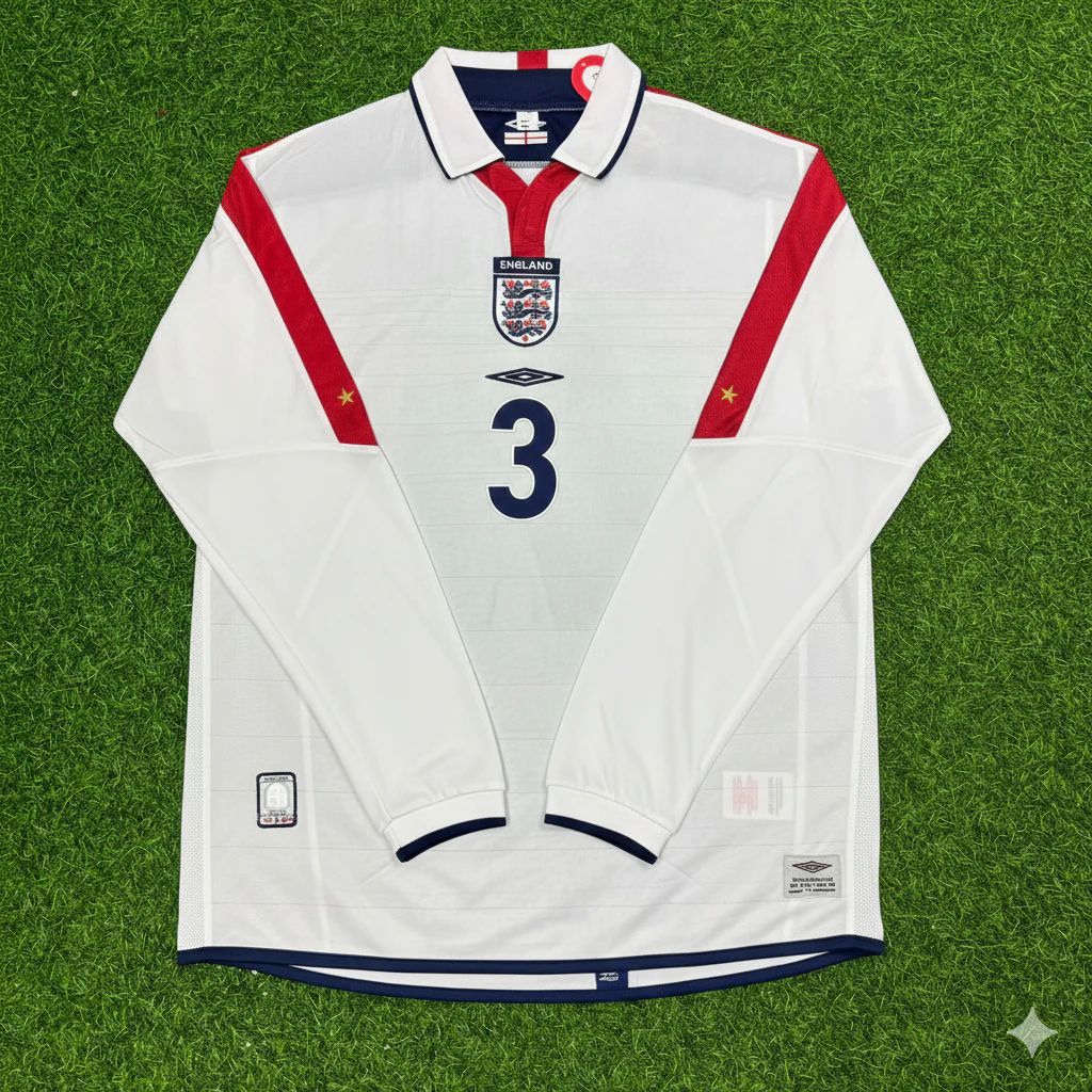 Ashley Cole England EURO 2004 Long Sleeve Home Retro Football Jersey