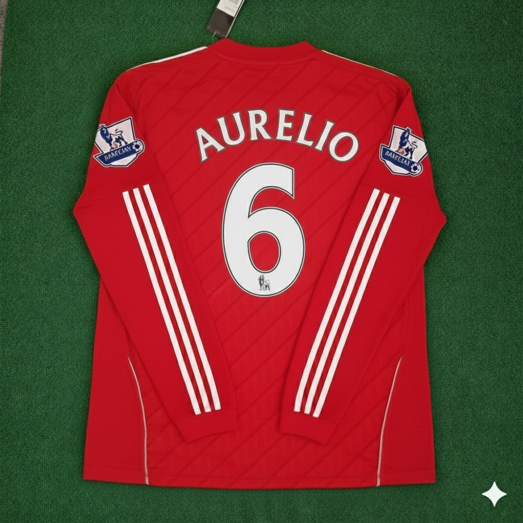 Fabio Aurelio Liverpool 2010 2012 Season Long Sleeves Red Retro Jersey Trikot Soccer Shirt