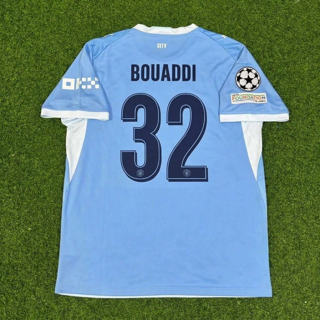 Ayyoub Bouaddi #32 Manchester City 2026-27 Home New Season Champions League Patch Jersey Trikot Maillot Soccer Shirt