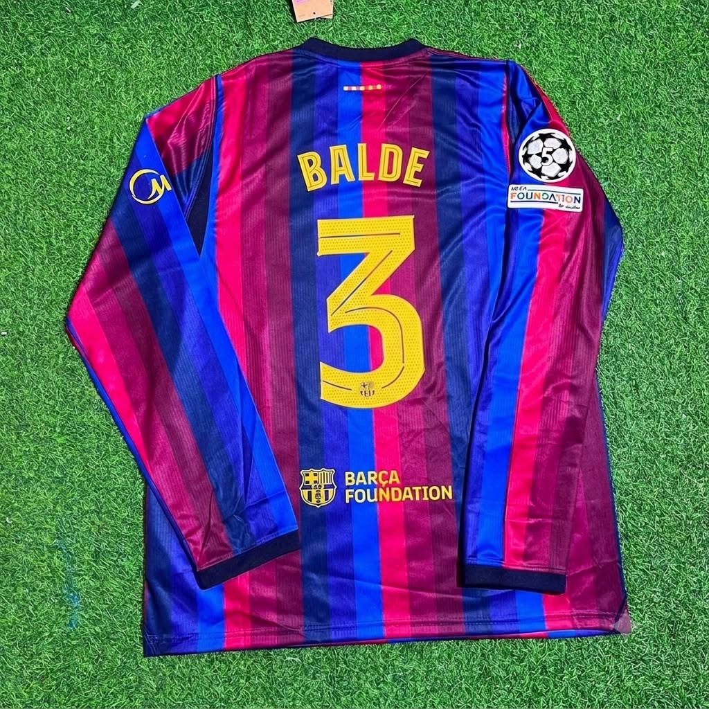 Alejandro Balde #3 Barcelona 2027 New Season Champions League Patch Home Long Sleeve Jersey Trikot Maillot Soccer Shirt