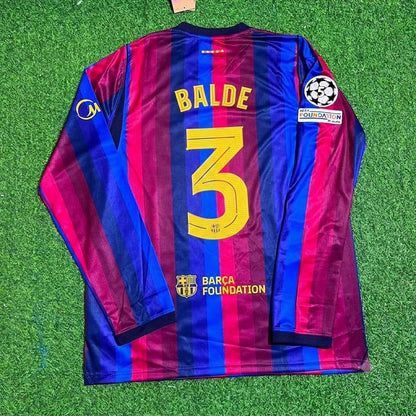 Alejandro Balde #3 Barcelona 2027 New Season Champions League Patch Home Long Sleeve Jersey Trikot Maillot Soccer Shirt