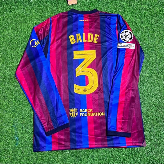 Alejandro Balde #3 Barcelona 2027 New Season Champions League Patch Home Long Sleeve Jersey Trikot Maillot Soccer Shirt