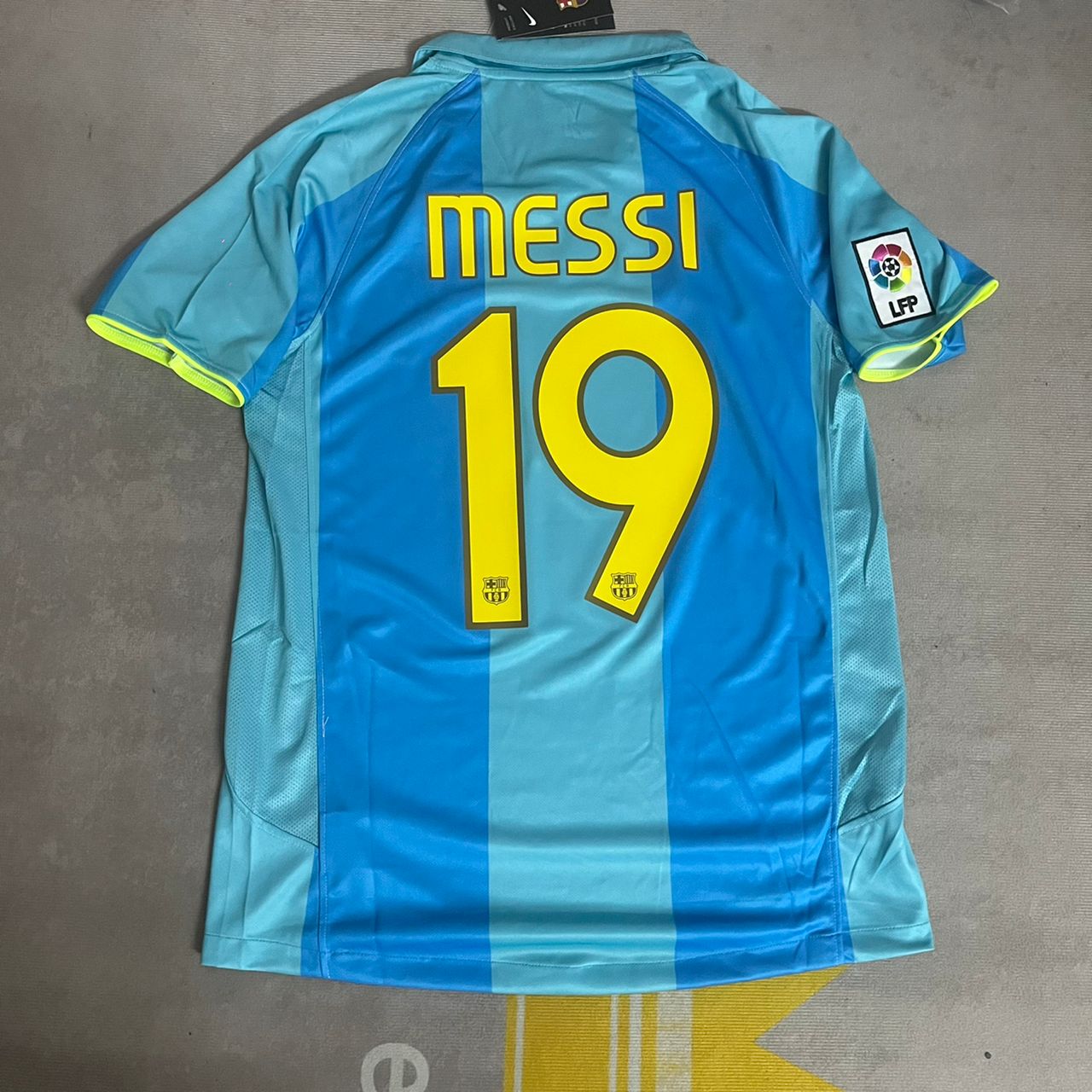 Lionel Messi Barcelona Blue Yellow Number 19 First Debut Retro Jersey Maillot Trikot Maglia