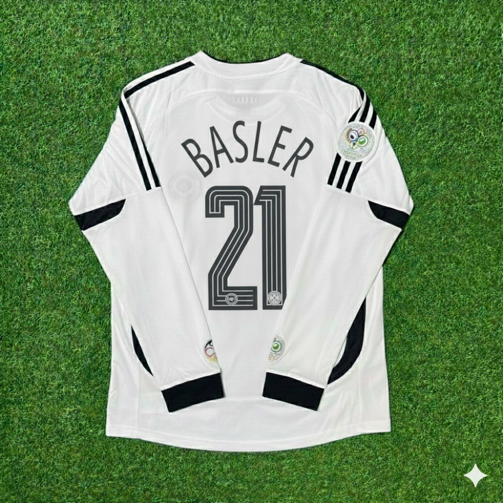 Mario Basler Germany World Cup Long Sleeve White Retro Football Jersey