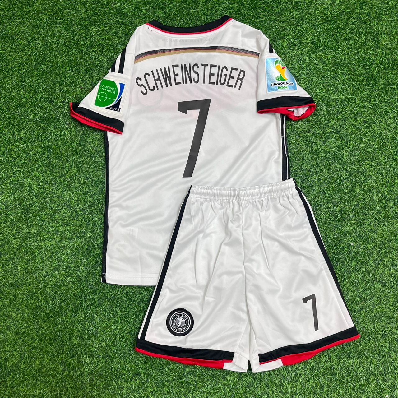 Bastian Schweinsteiger Germany 2014 World Cup White Retro Kids Football Jersey Kit