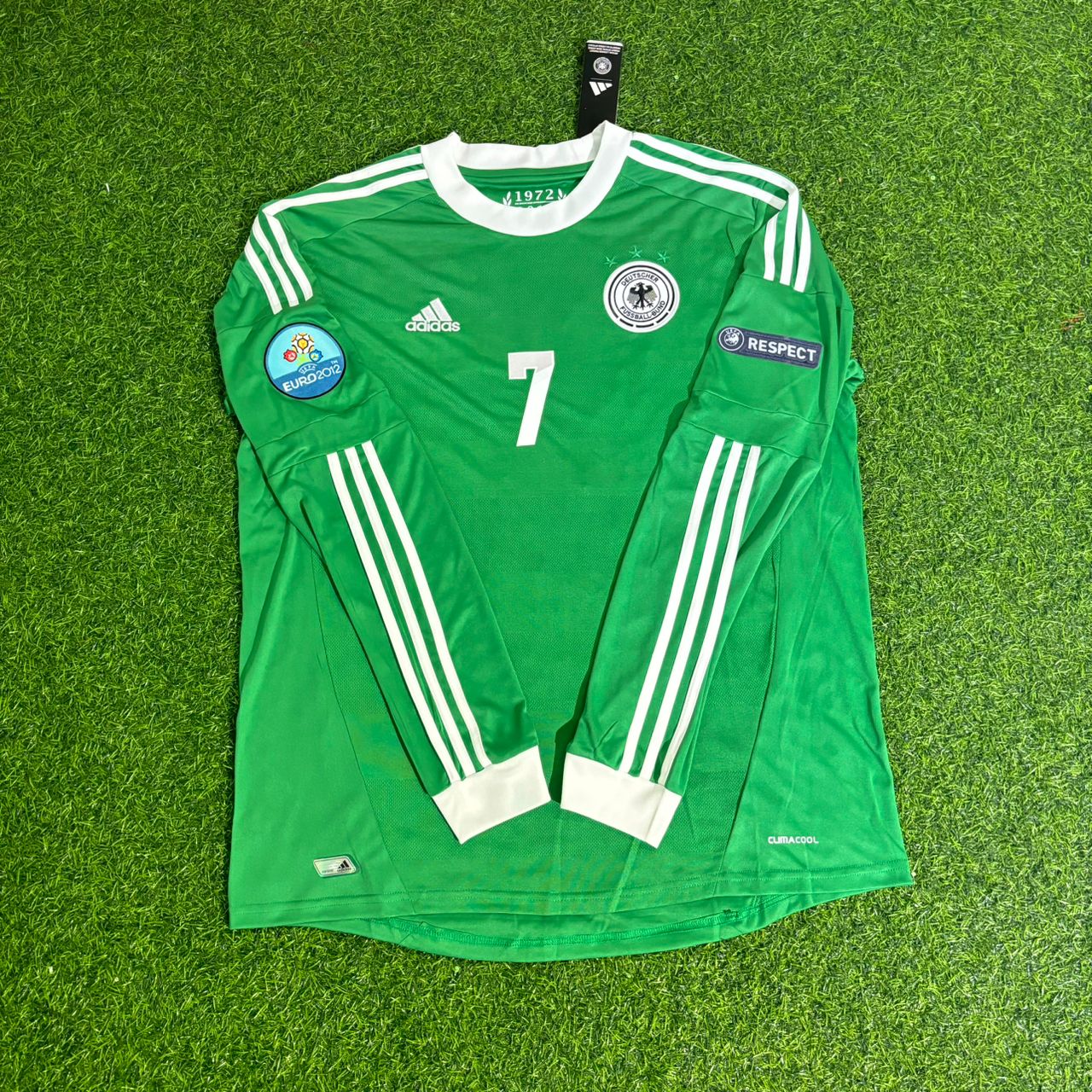 Bastian Schweinsteiger Germany EURO 2012 Long Sleeve Green Retro Football Jersey