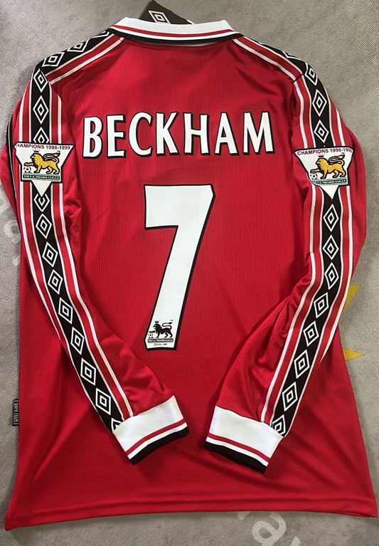 Manchester United 1999 David Beckham Red Retro Jersey Maillot Trikot Maglia