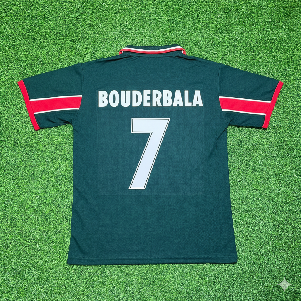Aziz Bouderbala Morocco Home Retro Football Jersey