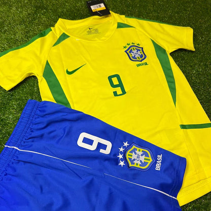 Ronaldo Nazario Brazil 2002 Home Kids Kit – Kit Jersey for Children – | KinderTrikot | Maillot Enfant Soccer Shirt