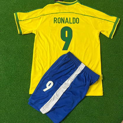 Ronaldo Nazario Brazil 1998 Home Kids Kit – Kit Jersey for Children – | KinderTrikot | Maillot Enfant Soccer Shirt