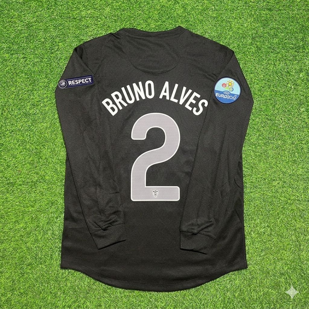 Bruno Alves #2 Portugal Euro 2012 Away Black Long Sleeve Retro Football Jersey