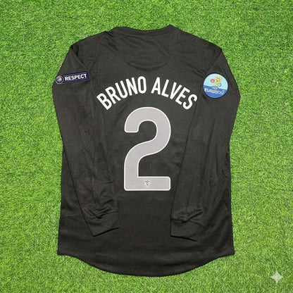 Bruno Alves #2 Portugal Euro 2012 Away Black Long Sleeve Retro Football Jersey