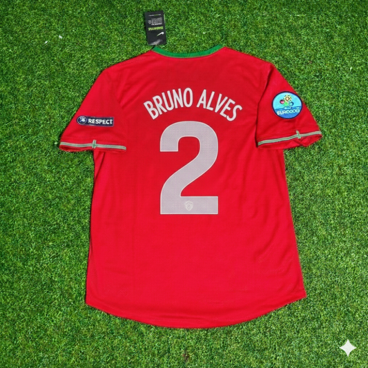 Bruno Alves Portugal Euro 2012 Red Retro Football Jersey Kit